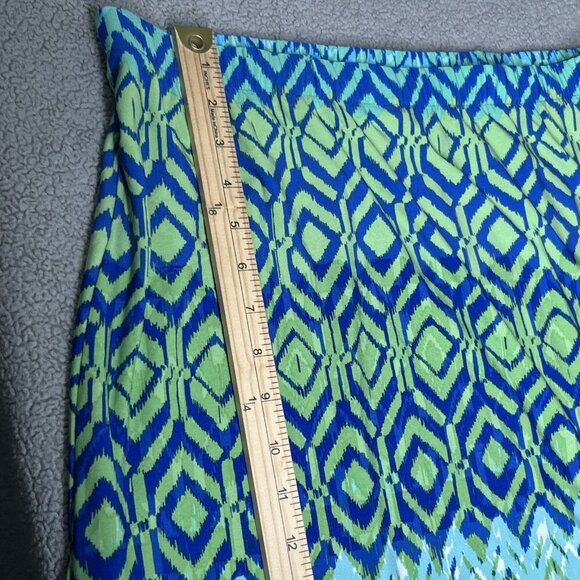 Chicos 2 Petite Maxi Skirt US L/12P Diamond Stretch Geometric Pull On Side Slits - Picture 9 of 10